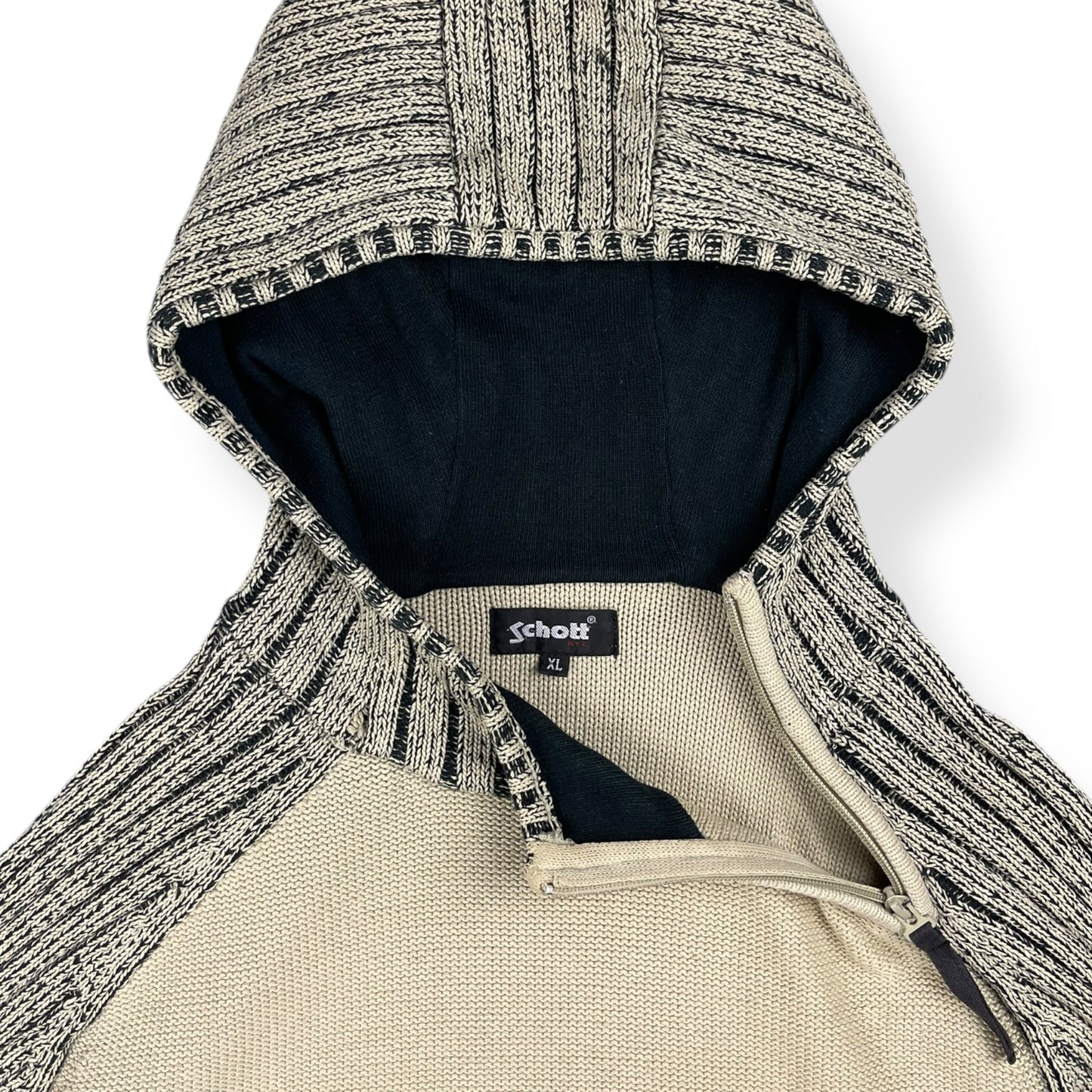 2000's Schott Asymmetric Zip Knitted Balaclava Hoodie (XL)
