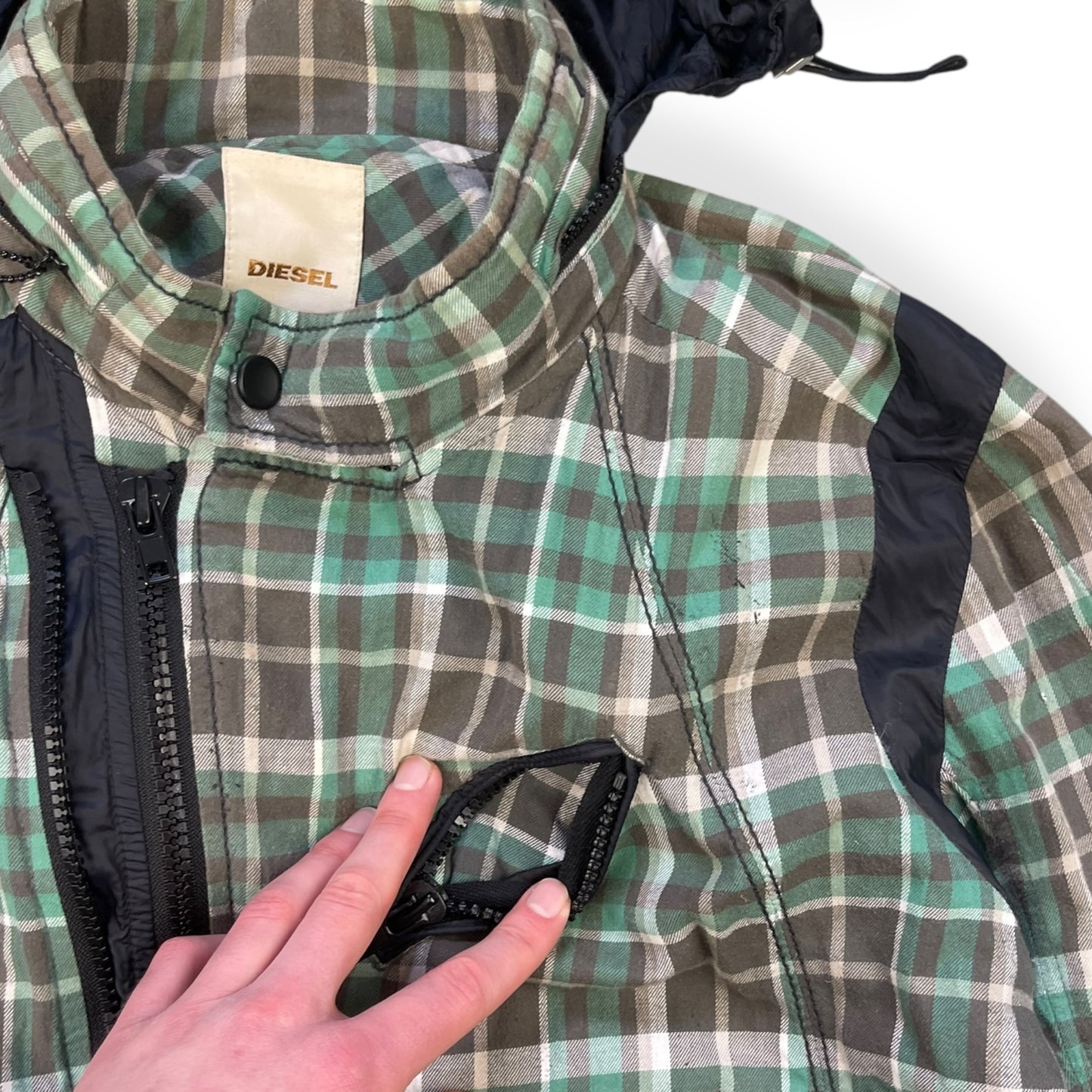 2000's Diesel Plaid Asymmetric Zip Jacket (L)