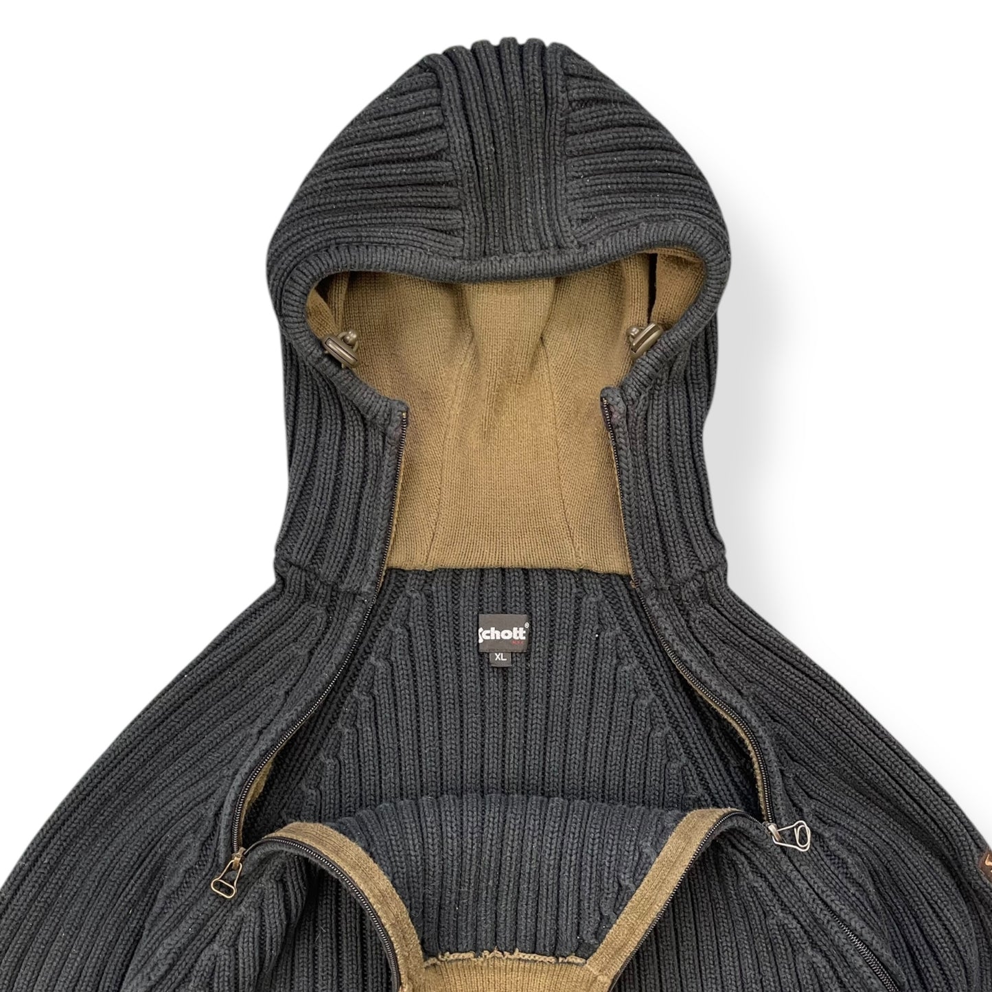 2000's Schott NYC Dual Zip Knitted Balaclava Hoodie (L)
