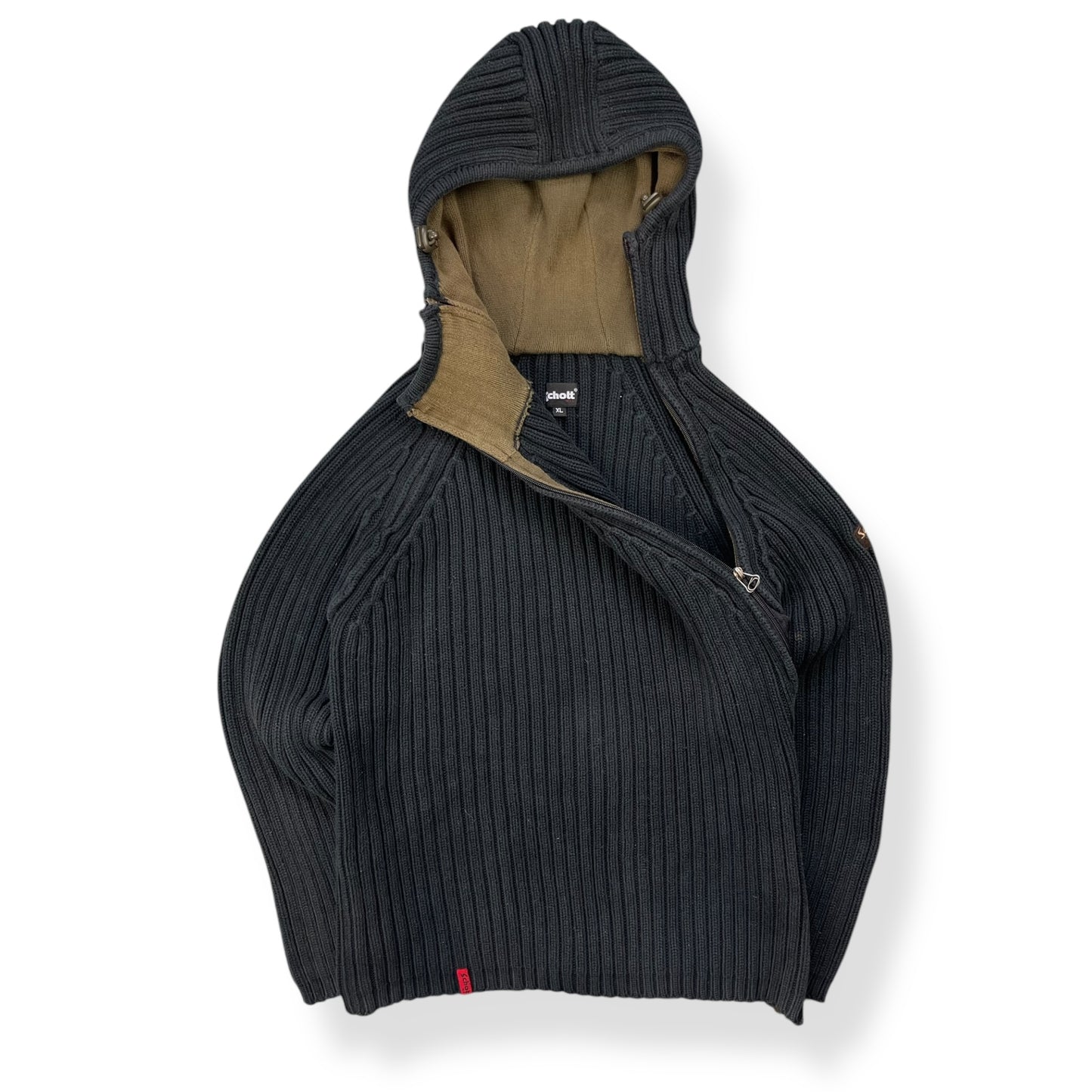 2000's Schott NYC Dual Zip Knitted Balaclava Hoodie (L)