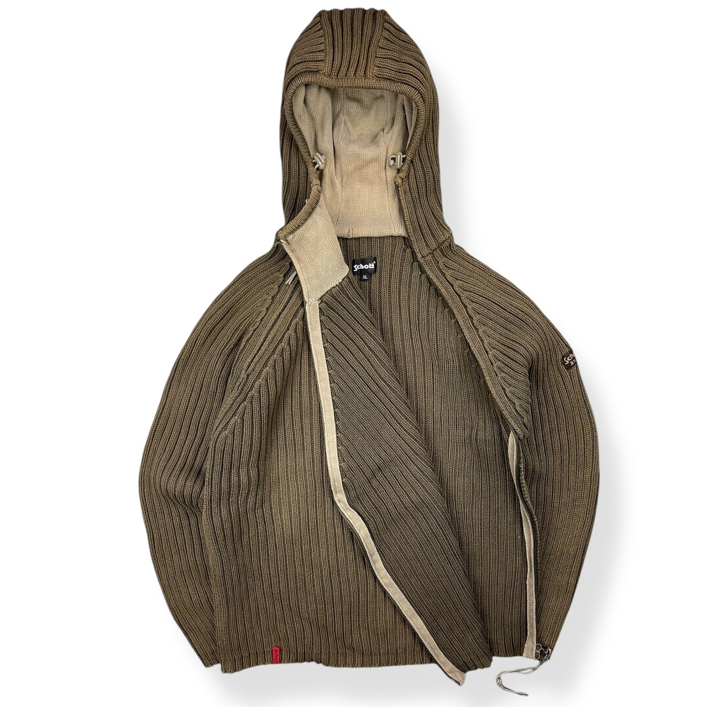 2000's Schott NYC Dual Zip Knitted Balaclava Hoodie (L)