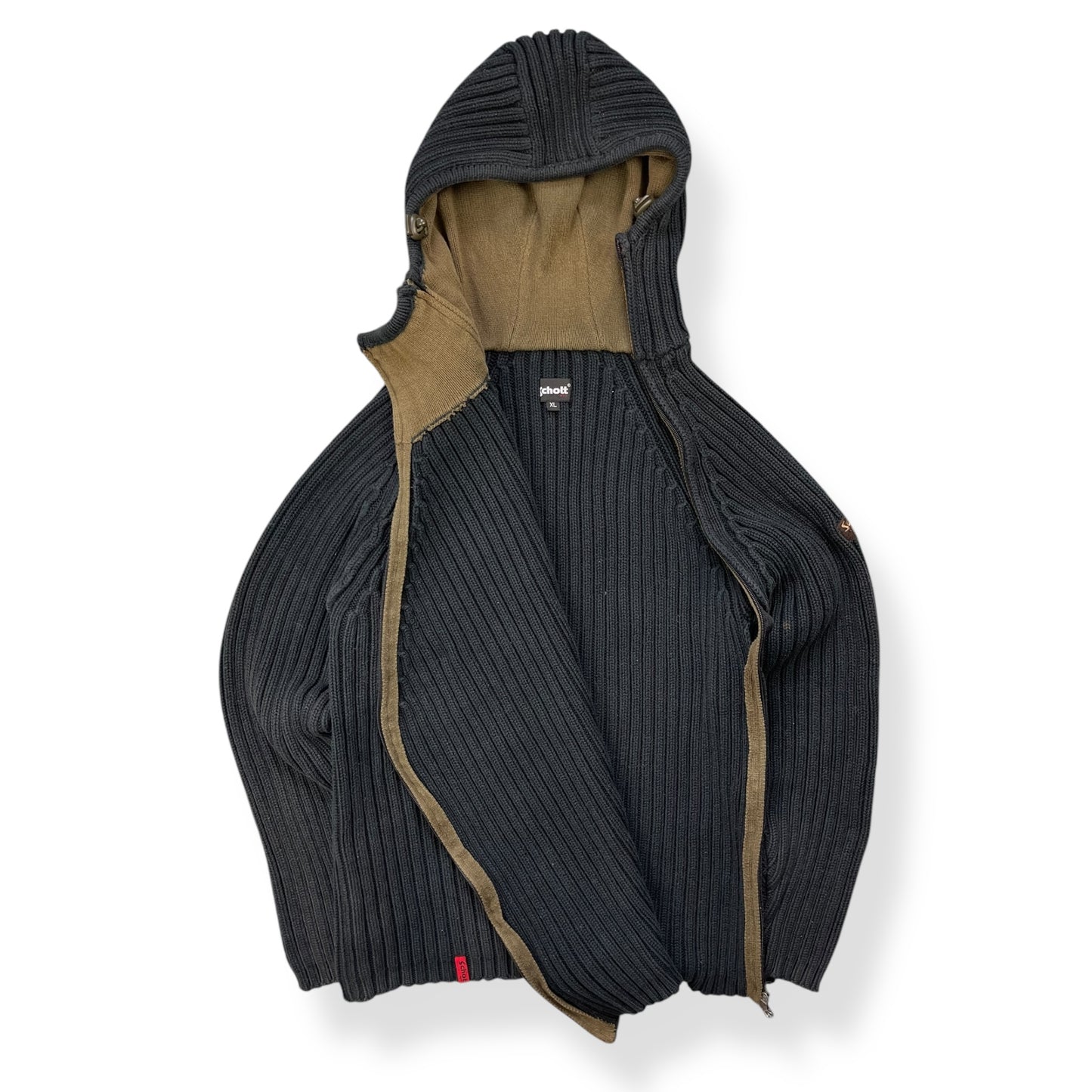 2000's Schott NYC Dual Zip Knitted Balaclava Hoodie (L)