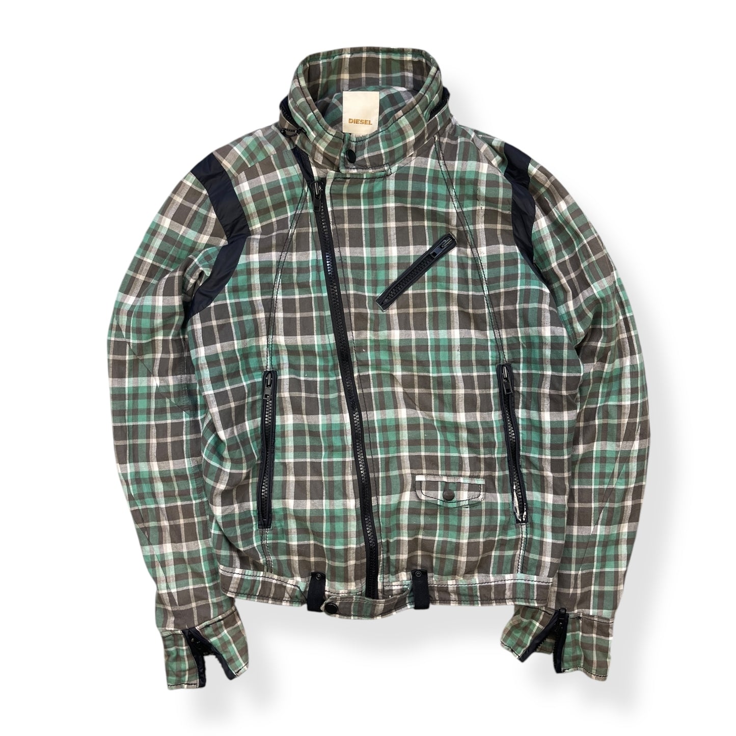 2000's Diesel Plaid Asymmetric Zip Jacket (L)