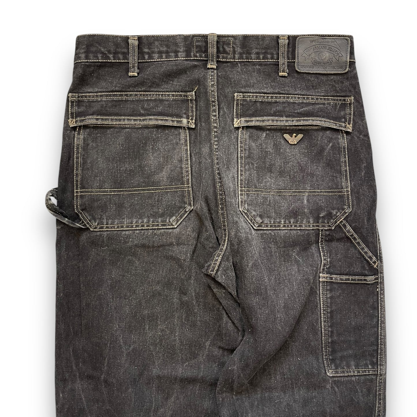 90's Armani Black Denim Carpenter Jeans (32)