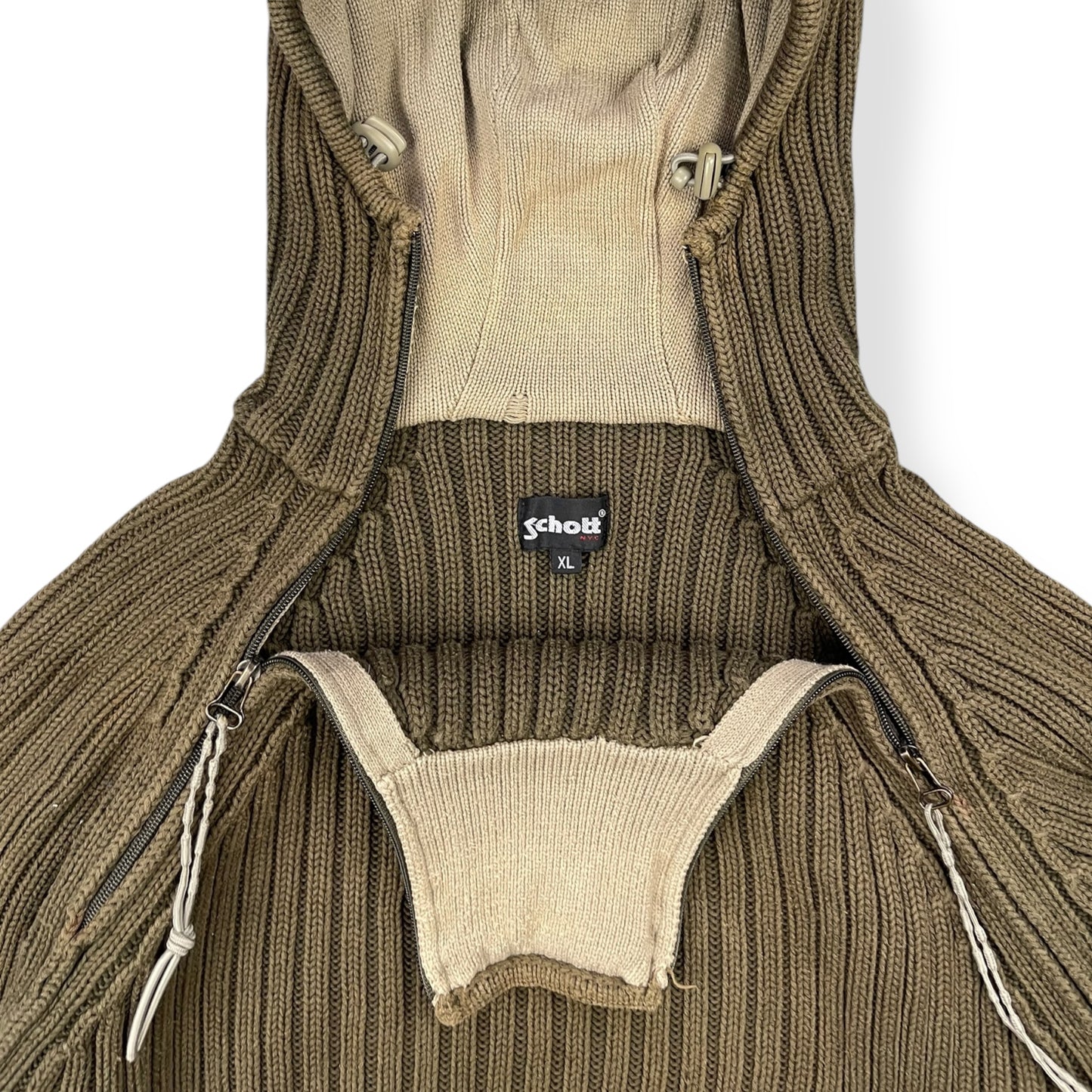 2000's Schott NYC Dual Zip Knitted Balaclava Hoodie (L)