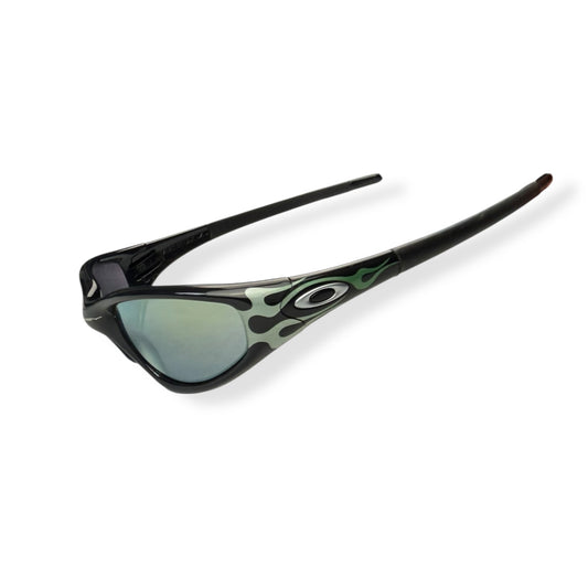 1999 Oakley Straight Jacket Jet Black Emerald Flames/Emerald Lens Sunglasses