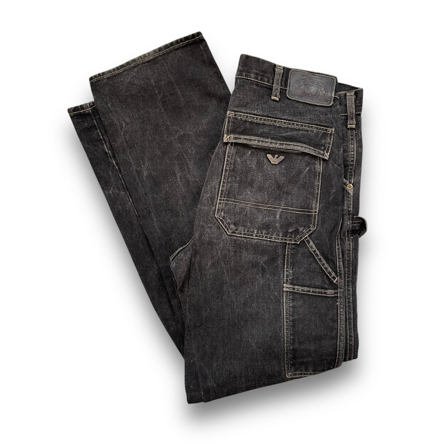 90's Armani Black Denim Carpenter Jeans (32)