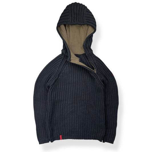 2000's Schott NYC Knitted Asymmetric Zip Balaclava Hoodie (S)