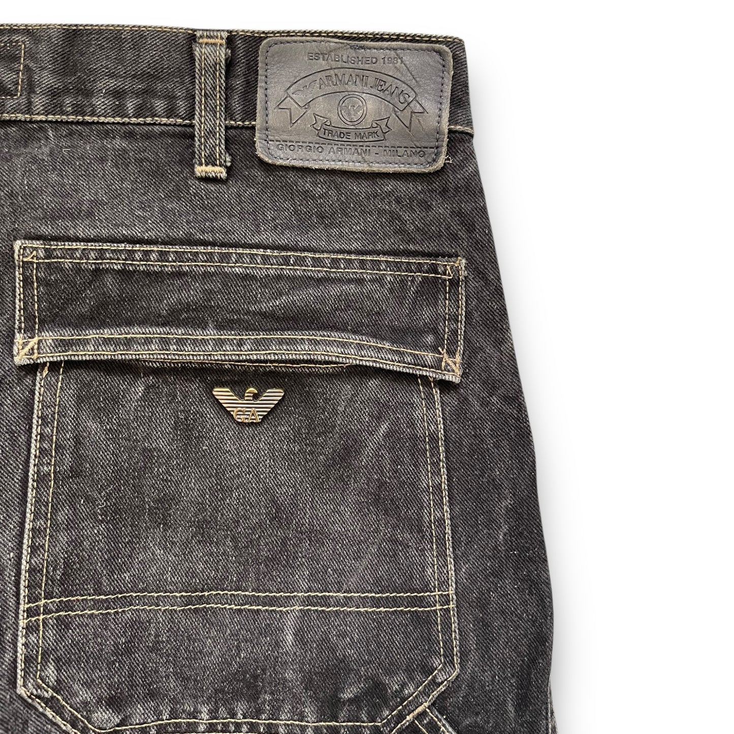 90's Armani Black Denim Carpenter Jeans (32)