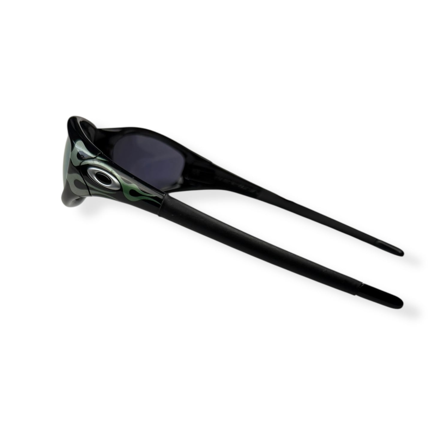 1999 Oakley Straight Jacket Jet Black Emerald Flames/Emerald Lens Sunglasses