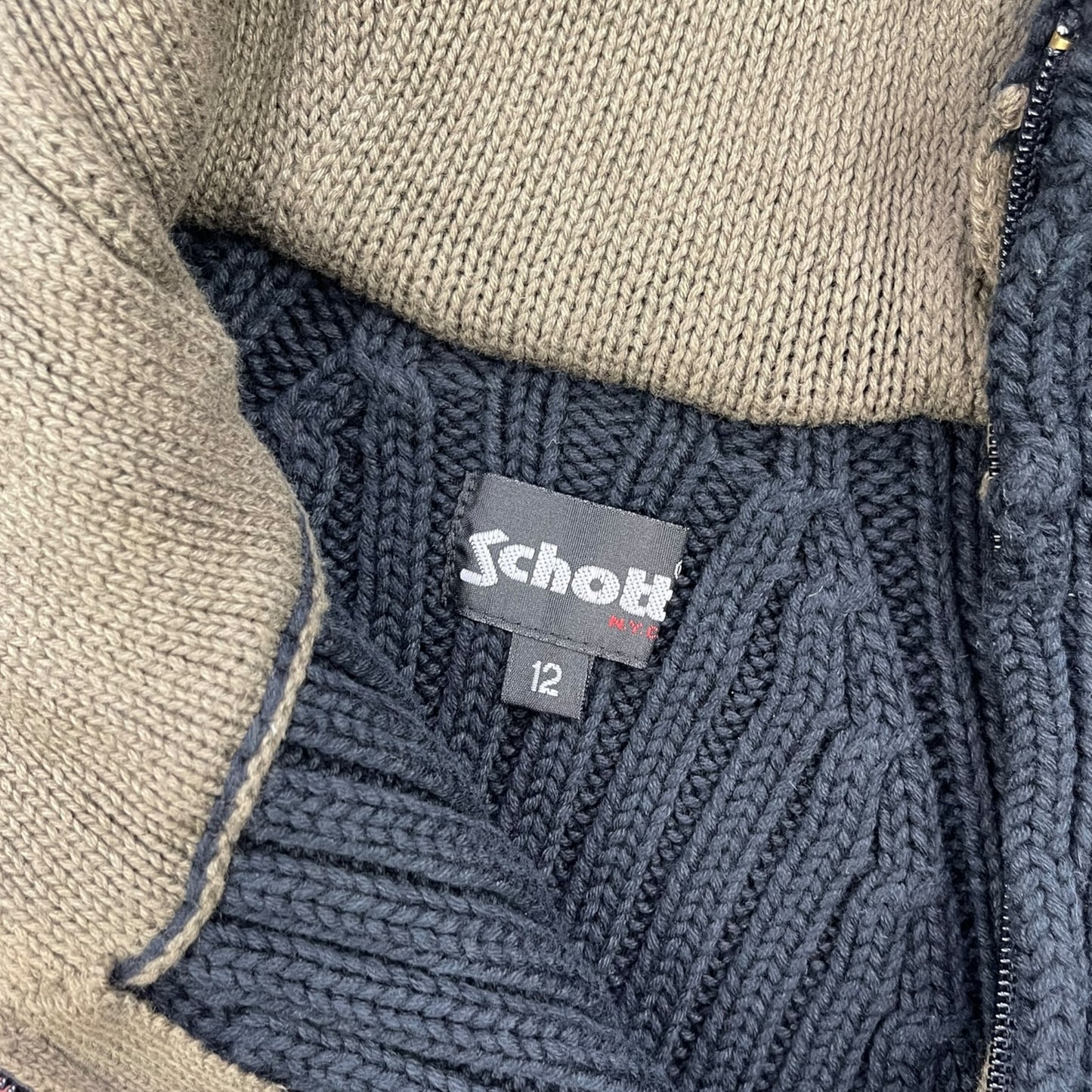 2000's Schott NYC Knitted Asymmetric Zip Balaclava Hoodie (S)