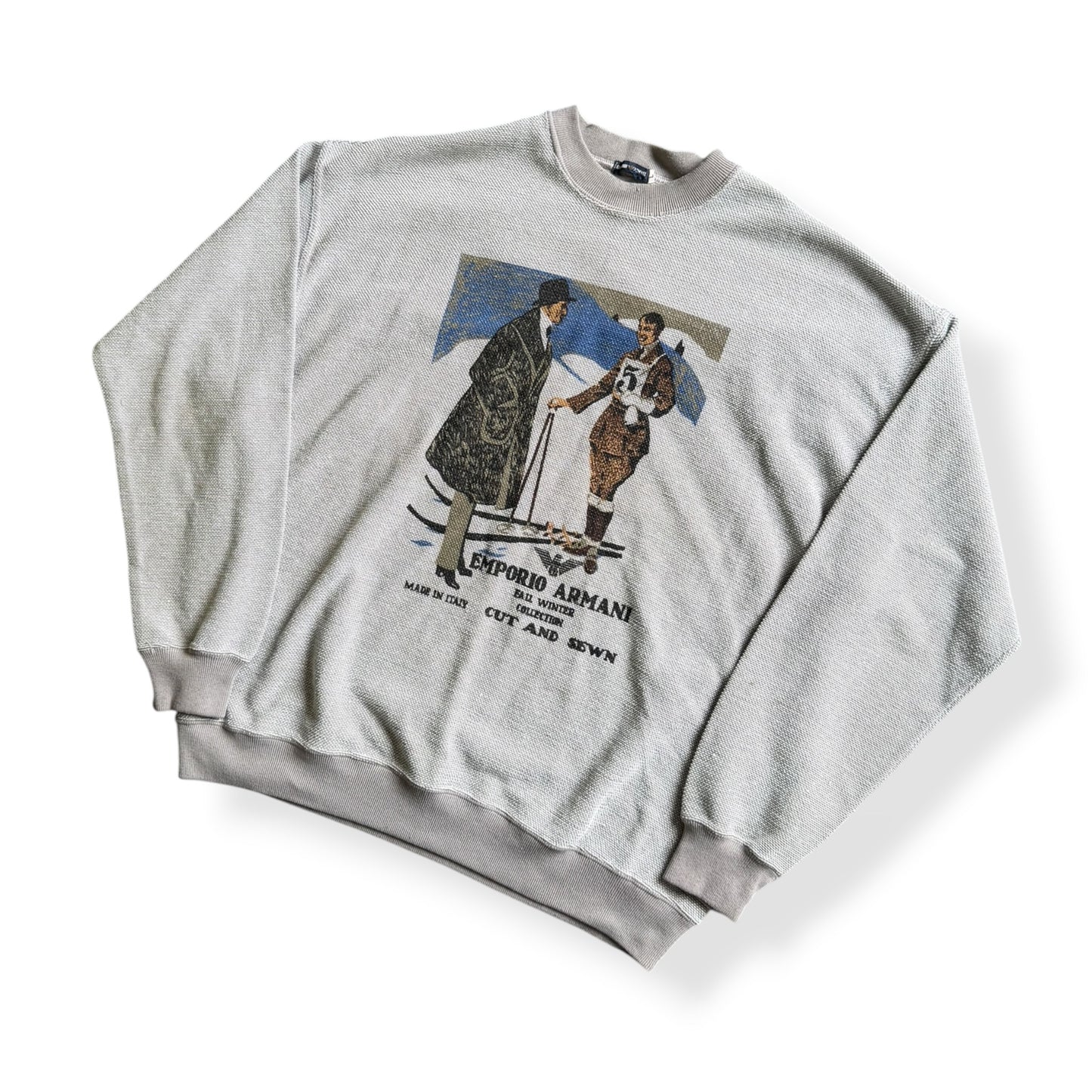 1980's Emporio Armani 'Cut & Sewn' Waffle Sweatshirt (L)