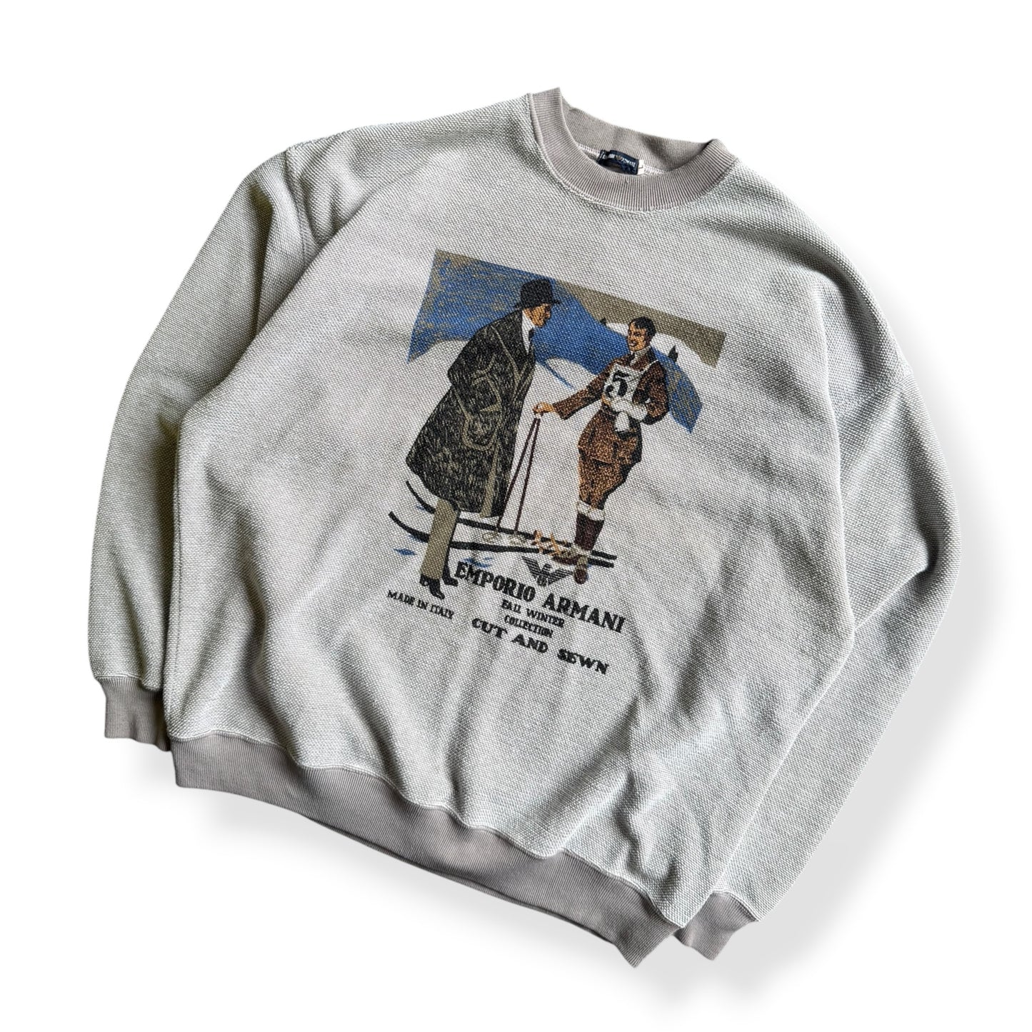 1980's Emporio Armani 'Cut & Sewn' Waffle Sweatshirt (L)