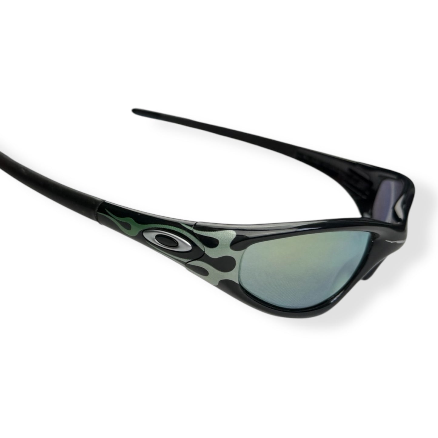 1999 Oakley Straight Jacket Jet Black Emerald Flames/Emerald Lens Sunglasses