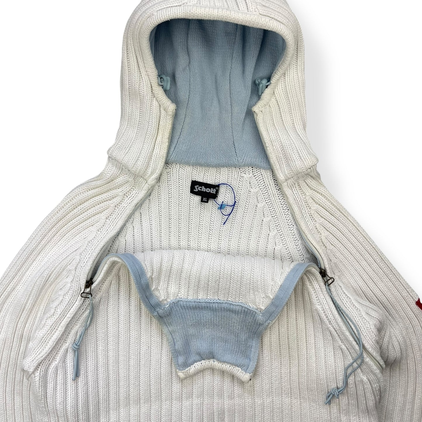 2000's Schott NYC Dual Zip Knitted Balaclava Hoodie (L)