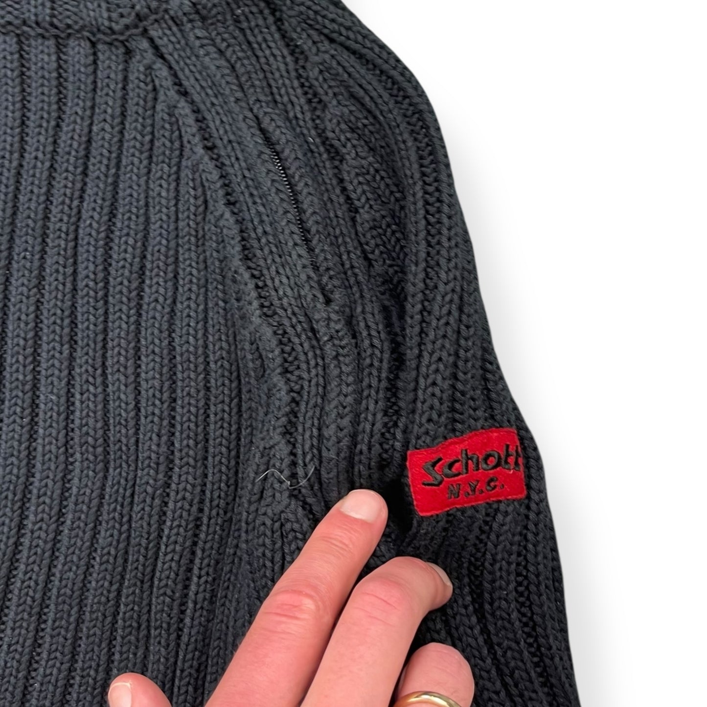 2000's Schott NYC Knitted Asymmetric Zip Balaclava Hoodie (S)