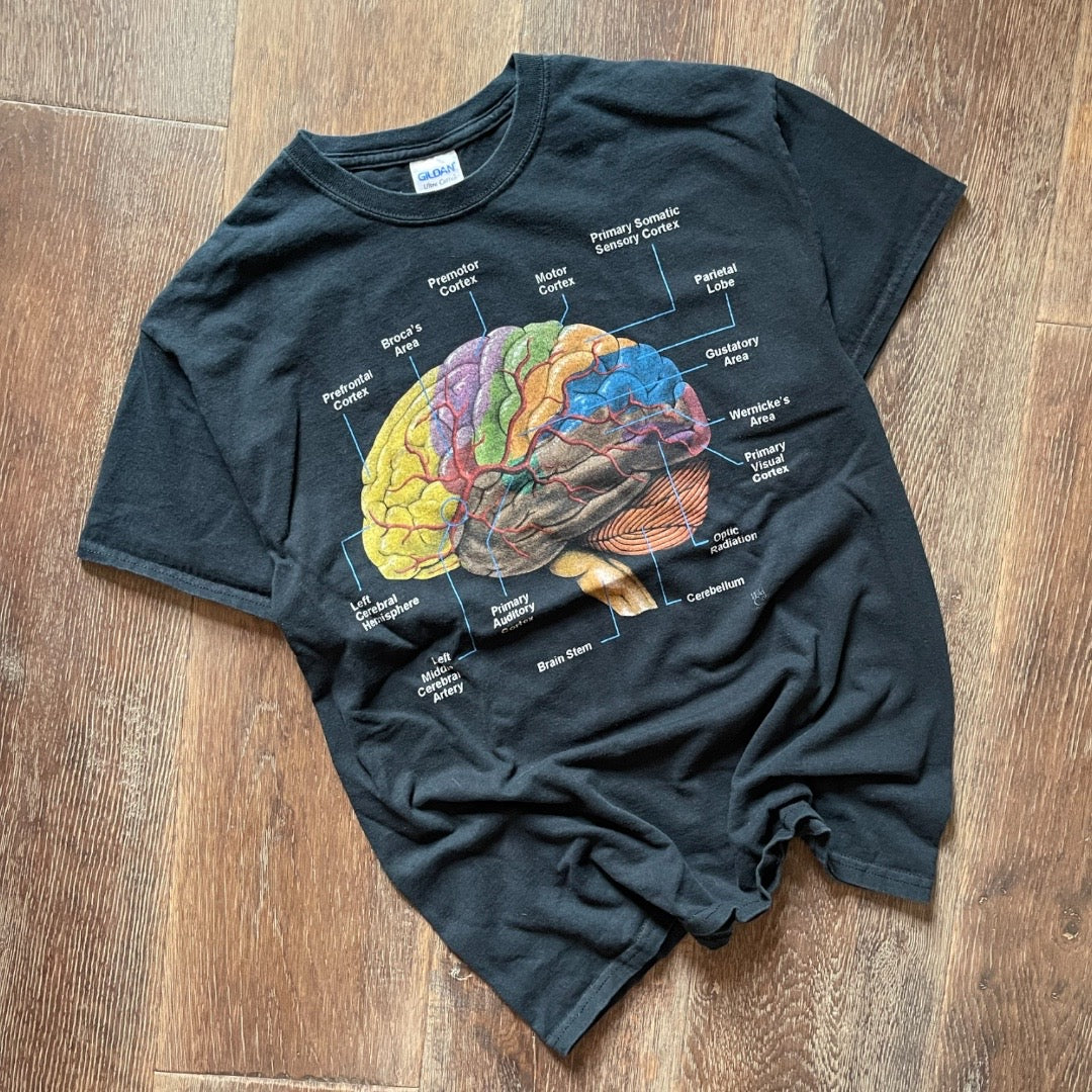 Vintage Brain Diagram Graphic T-Shirt (M)