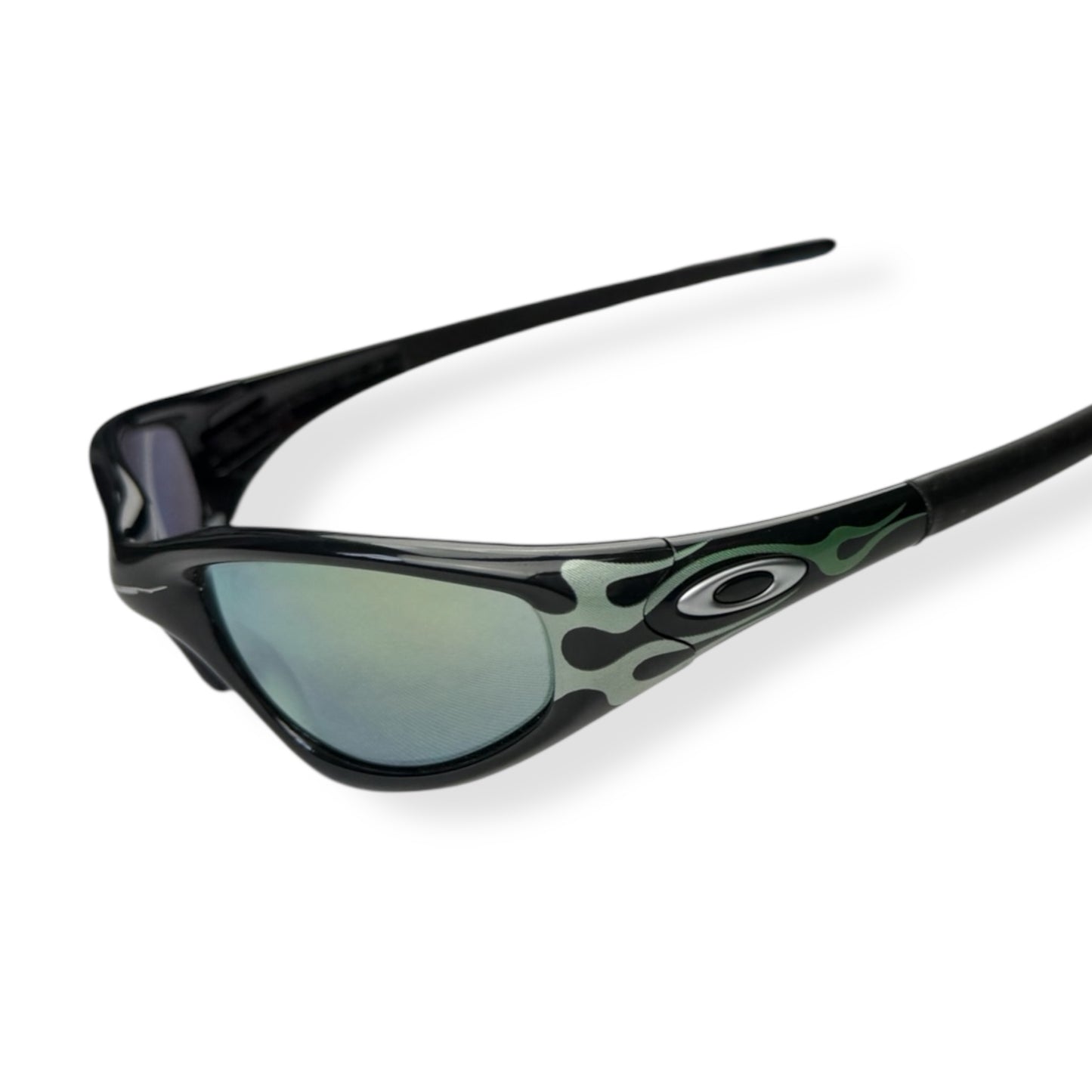 1999 Oakley Straight Jacket Jet Black Emerald Flames/Emerald Lens Sunglasses