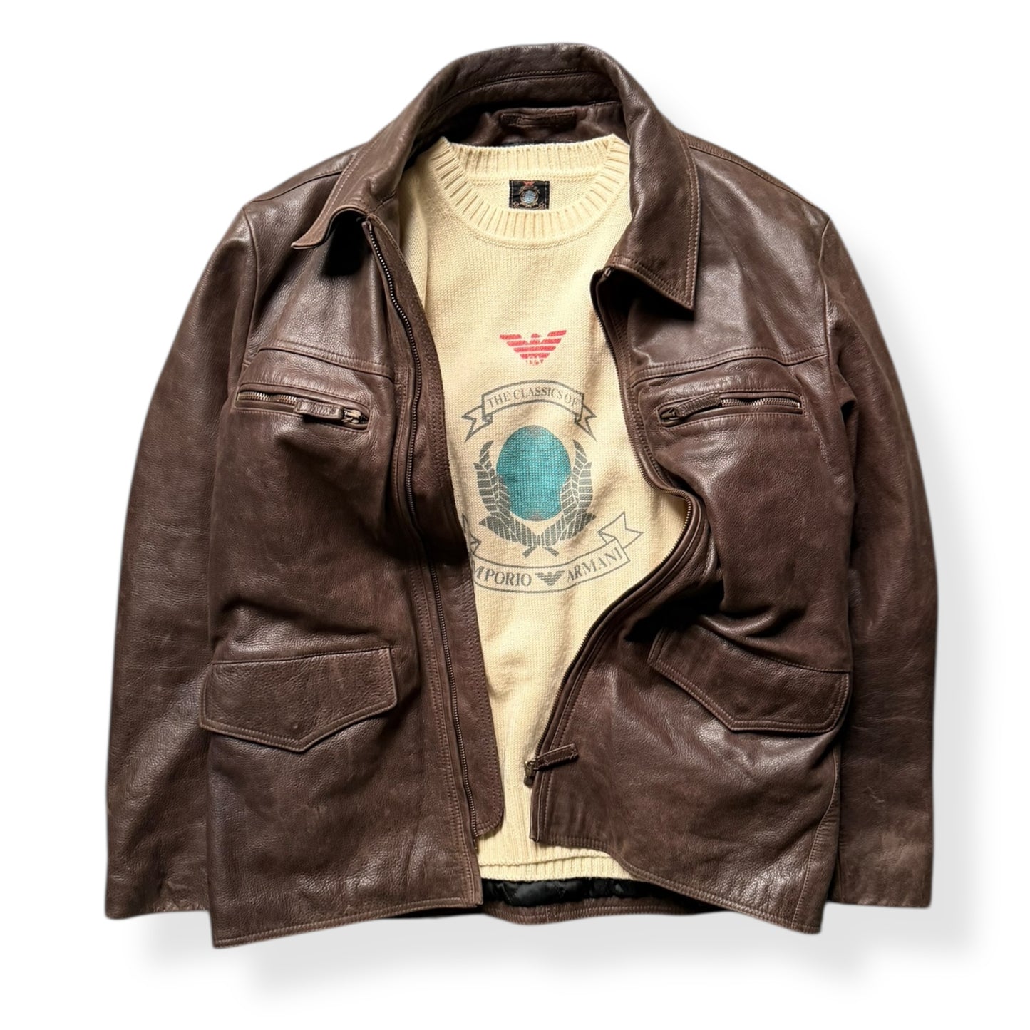 2000's Armani Jeans Leather Jacket (L)