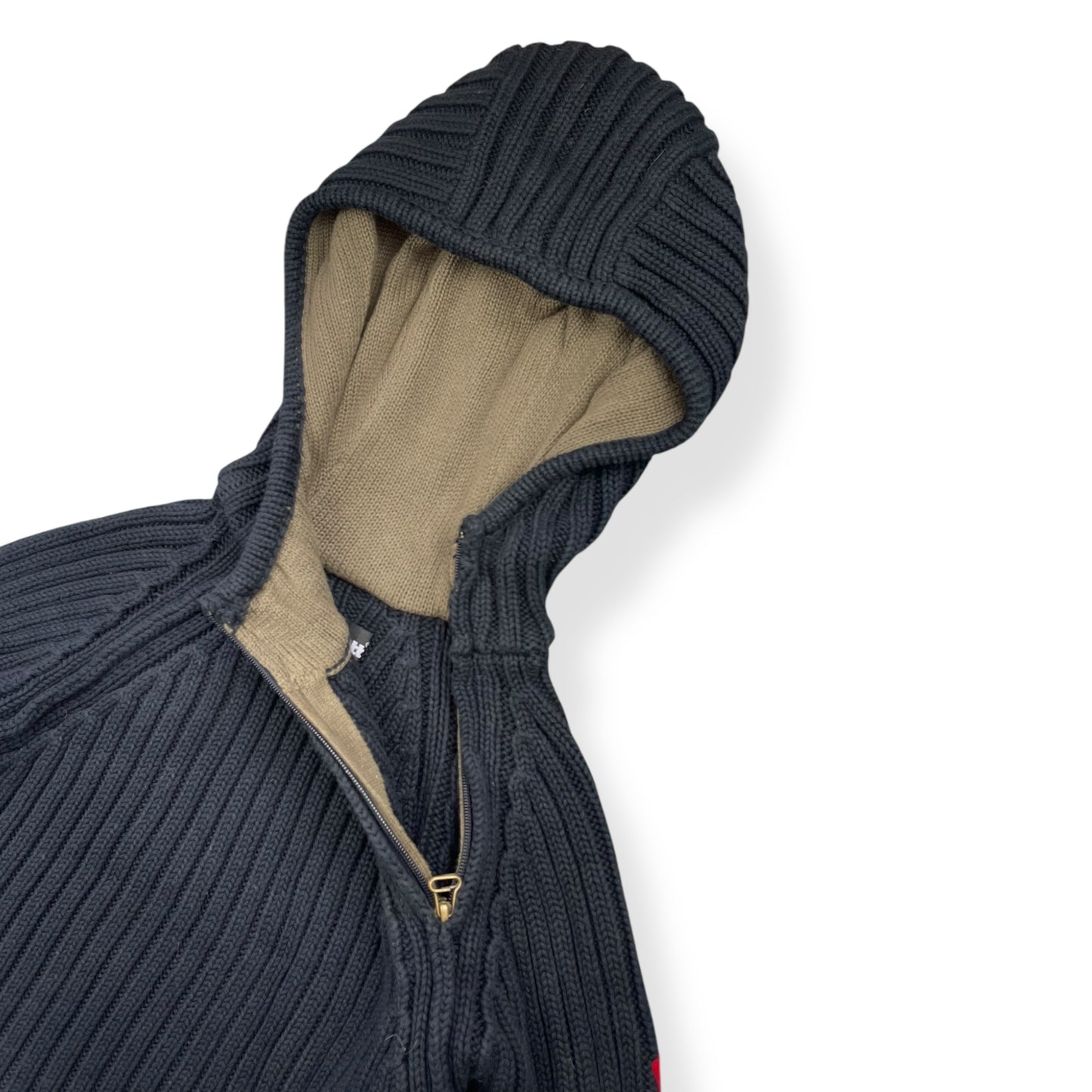 2000's Schott NYC Knitted Asymmetric Zip Balaclava Hoodie (S)