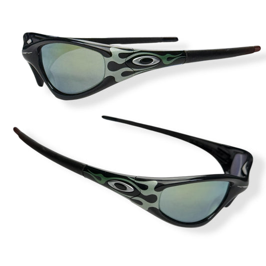 1999 Oakley Straight Jacket Jet Black Emerald Flames/Emerald Lens Sunglasses