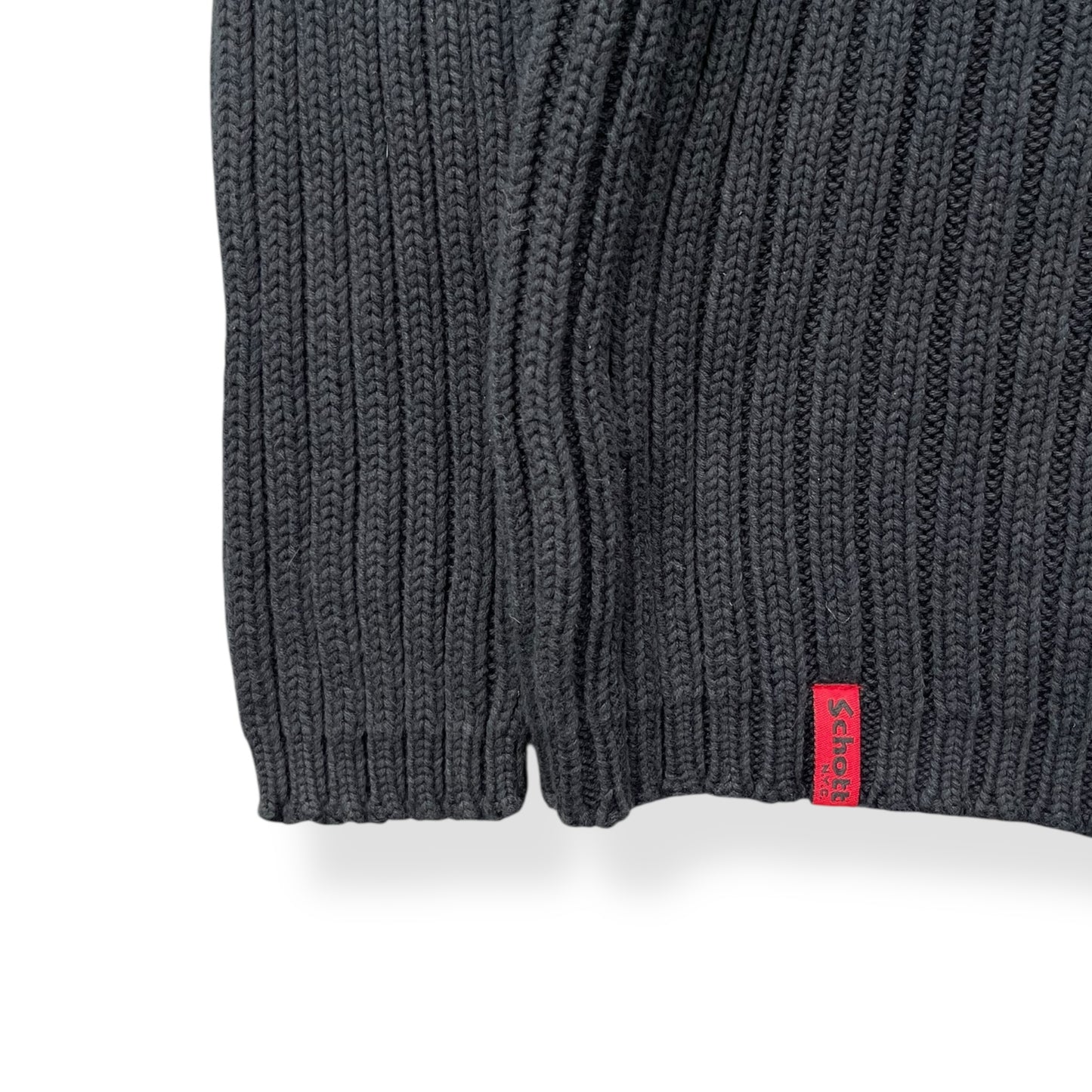 2000's Schott NYC Knitted Asymmetric Zip Balaclava Hoodie (S)