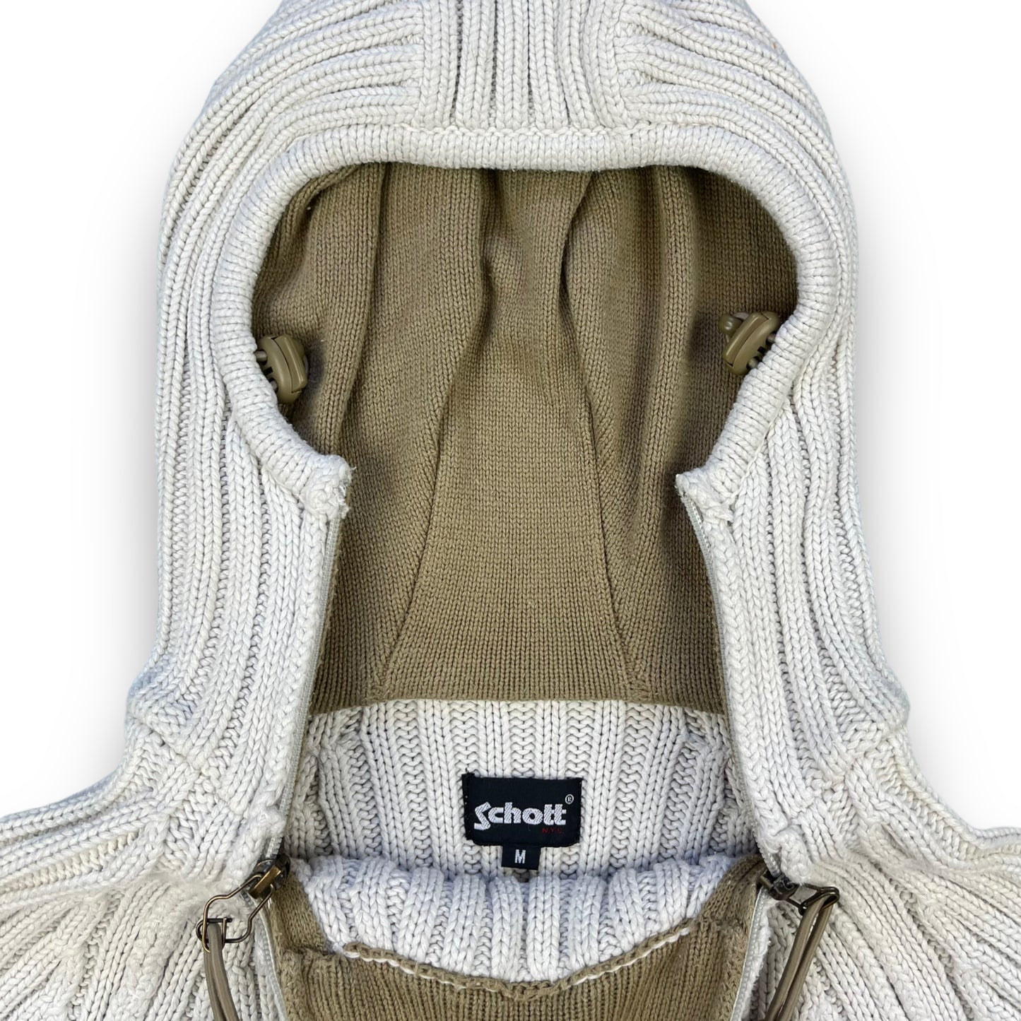 2000's Schott NYC Dual Zip Knitted Balaclava Hoodie (M)