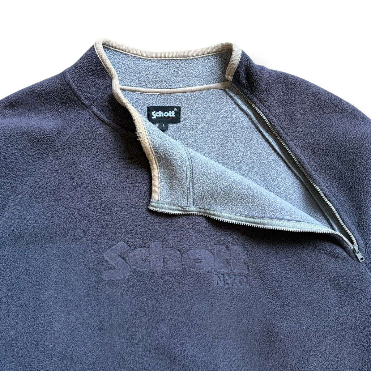 2000's Schott Asymmetric Zip Fleece Sweatshirt (L)