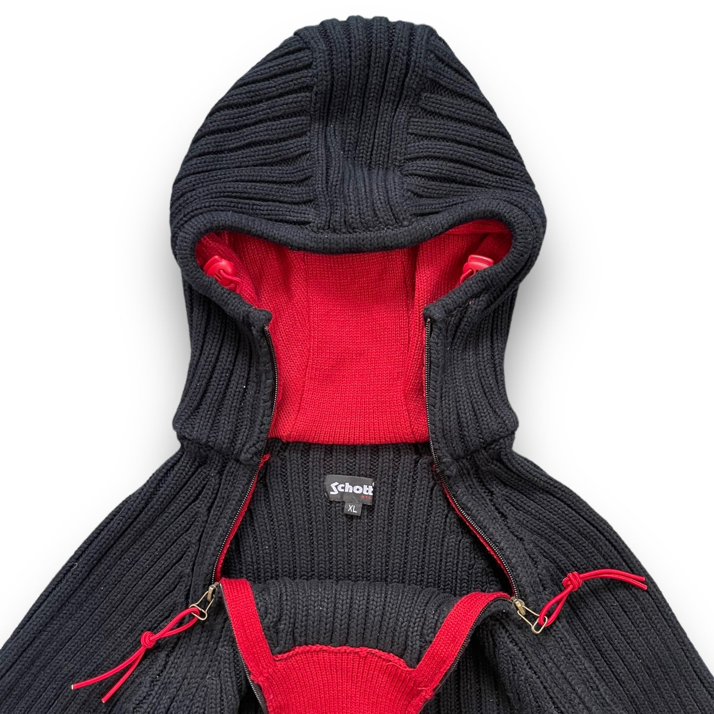 2000's Schott NYC Dual Zip Knitted Balaclava Hoodie (L)