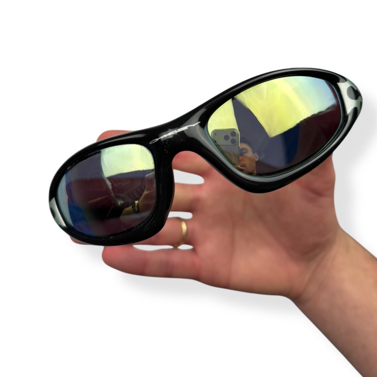 1999 Oakley Straight Jacket Jet Black Emerald Flames/Emerald Lens Sunglasses