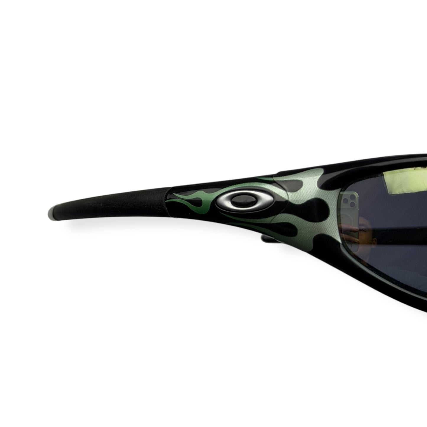 1999 Oakley Straight Jacket Jet Black Emerald Flames/Emerald Lens Sunglasses